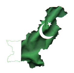Silhouette of Pakistan country with flag on white background