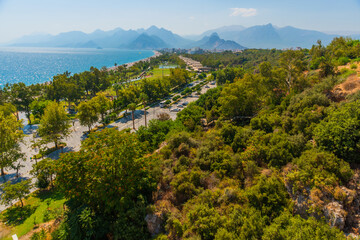 ANTALYA, TURKEY: Beautiful landscape on the Mediterranean Sea and mountains in Antalya.