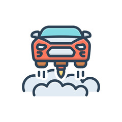 Color illustration icon for flying car