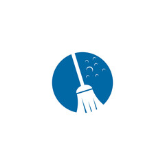 clean service logo with using broom icon template
