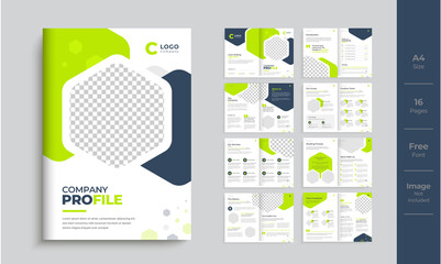 Company profile business brochure template layout with green shapes, minimal creative corporate brochure design