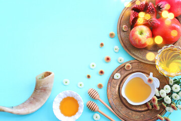 Rosh hashanah (jewish New Year holiday) concept. Traditional symbols