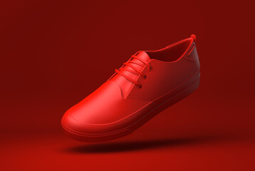 Red shoe floating in red background. minimal concept idea creative. 3D render.