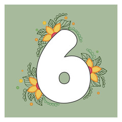 6 The number six is decorated with flowers and leaves in the quilling style
