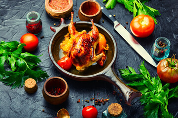 Quail roasted in tomatoes