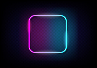 Neon circle framer. Pink to blue gradient isolated on transperency with shadow background vector. Geometric glow outline . Neon line in graphic style panel.