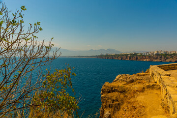 ANTALYA, TURKEY: Beautiful landscape on the Mediterranean Sea and mountains in Antalya.