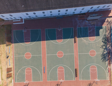 High Angle View Of Basketball Courts Shot From Above