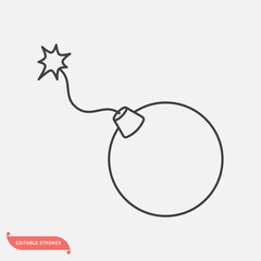 Dynamite, ball bomb. Vector illustration EPS 10, line design, editable strokes
