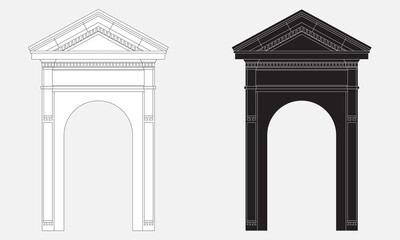 Architecture arch, portal. Traditional ancient building part. Vector illustration, line design