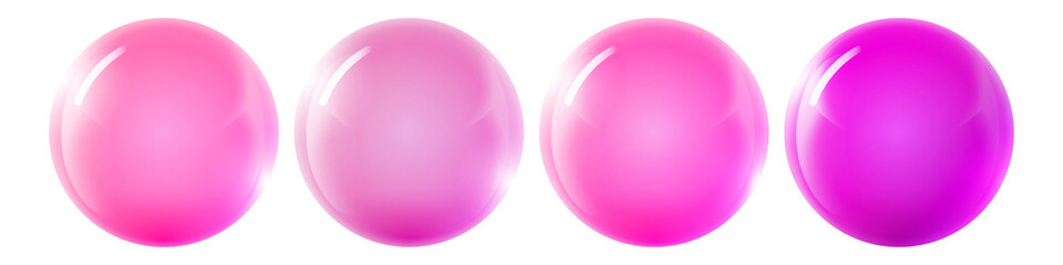 Set with glass colorful balls. Glossy realistic ball, 3D abstract vector illustration highlighted on a white background. Big metal bubble with shadow