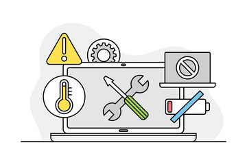 Laptop Monitor with Setting as Programmed Machine for Operation Vector Illustration