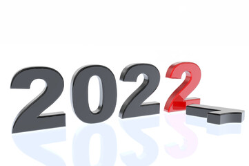 3D number 2022 symbolizing the new year and replacing the old 2021. 3d illustration on white background
