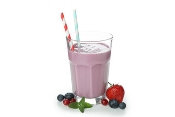Fresh blueberry smoothie isolated on white background