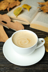 Cozy autumn concept background with coffee drink