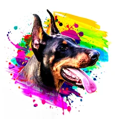 Foto op Canvas Doberman Pinscher Dog color art © reznik_val