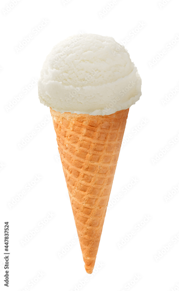 Aufkleber a scoop of white ice cream in a waffle cone isolated. ice cream on white background. perfect image o