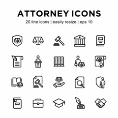 icon set related to attorney and law