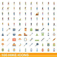 100 hike icons set. Cartoon illustration of 100 hike icons vector set isolated on white background