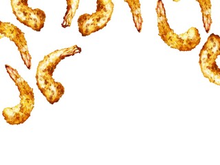 水彩手描きの海老フライイラスト長方形上フレーム