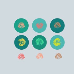 icons prints of different leaves on a gray background, autumn concept of round icons in pop art style, image for highlights icons for publications and stories