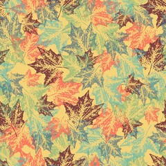 autumn seamless pattern with maple leaves in a chaotic pattern, background pattern with multicolored maple leaves, prints for printing on fabric, wallpaper