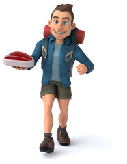 Fun illustration of a 3D cartoon backpacker