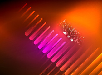 Bright neon color techno abstract background, shiny glowing neon lines in the dark background