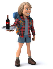 Fun backpacker cartoon guy