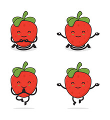 strawberry fruit cartoon in a meditation pose,