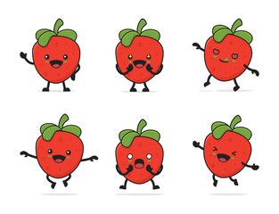 strawberry fruit cartoon with different facial expressions