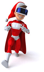 Fun 3D Illustration of a super Santa Claus with a VR Helmet