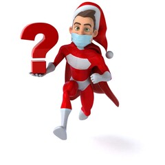 Fun 3D illustration of a cartoon Santa Claus with a mask