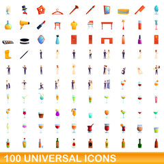 100 universal icons set. Cartoon illustration of 100 universal icons vector set isolated on white background