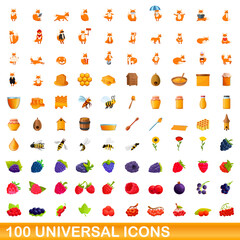 100 universal icons set. Cartoon illustration of 100 universal icons vector set isolated on white background