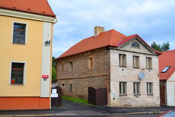 One of the streets of Žleby town with living houses. Central Bohemian region, Czech Republic