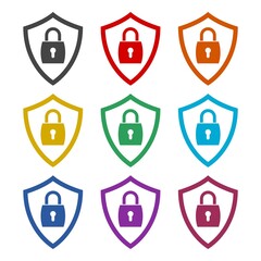 Lock shield color icon set isolated on white background