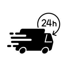 Shipping fast delivery 24h truck with arrow clock icon symbol, Pictogram flat design for apps and websites, Isolated on white background, Vector illustration