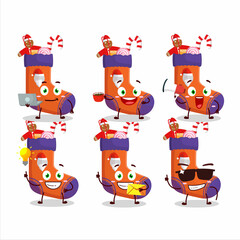 Christmas socks with gift cartoon character with various types of business emoticons