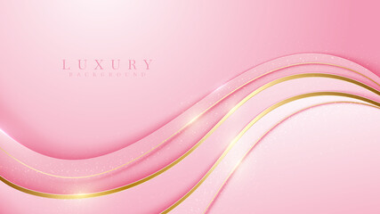 Pink background with luxury sparkle golden curve, 3d style, modern cover design. vector illustration.