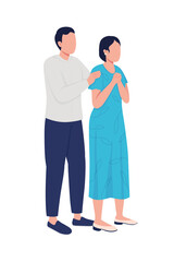 Fototapeta na wymiar Distressed couple semi flat color vector characters. Standing figures. Full body people on white. Man hugs woman shoulders isolated modern cartoon style illustration for graphic design and animation