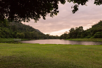 sunset at Khao Ruak Reservoir at Namtok Samlan National Park