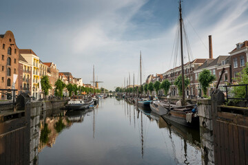 Obraz na płótnie Canvas The historic Delfshaven harbour port of Rotterdam, The Netherlands.