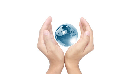 Glass globe in hand,Energy saving concept,  image furnished by NASA