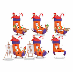 Artistic Artist of christmas socks with gift cartoon character painting with a brush