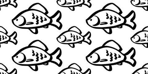 fish seamless pattern vector black and white