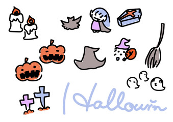 ハロウィーンの詰め合わせイラストです。
