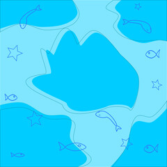 vector wallpaper abstract blue background, with an ocean theme with illustrations of fish, starfish, etc