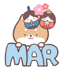 英字と柴犬とひな祭りの人形