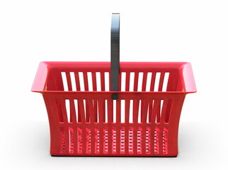 Empty Red Plastic Shopping Basket Isolated on White